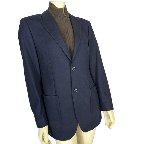 Bottoli Navy Wool Blazer Jacket With Detachable Brown Bib size 36 R - Picture 2 of 11